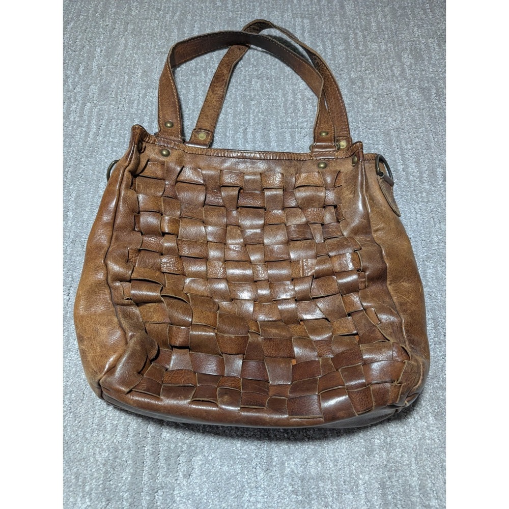 Cowboy Bag Basket Woven Leather Brown Hobo Tote Handbag Bag Purse - Picture 2 of 8